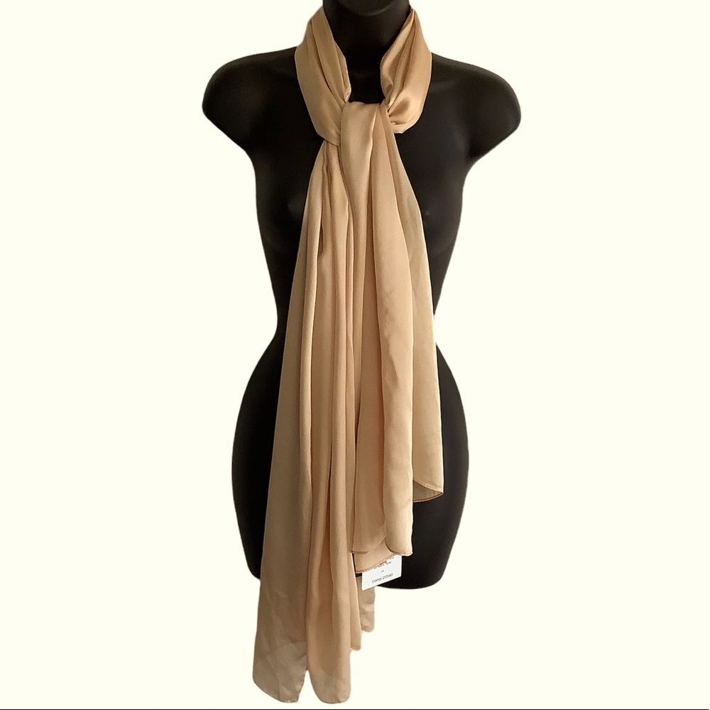 NWT SMF Women's Beige Satin Polyester Long Scarf OS